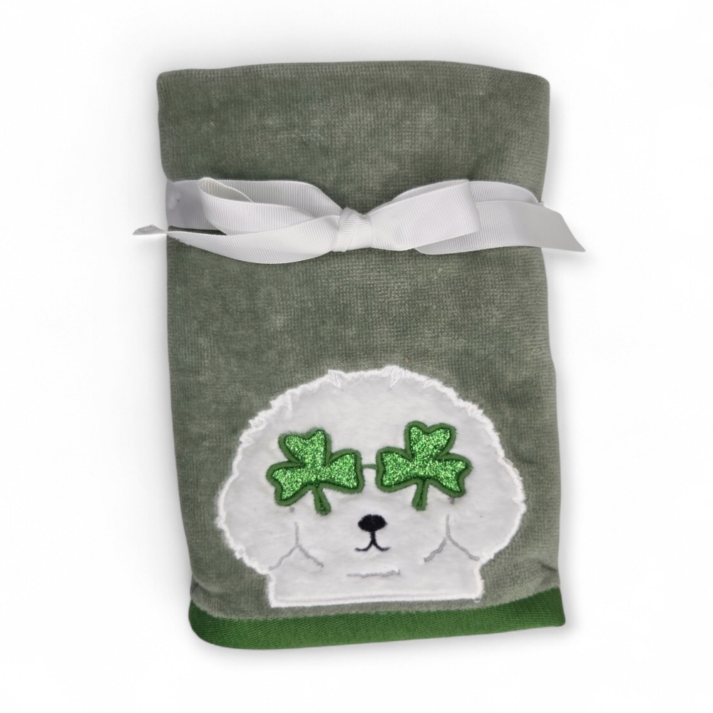 Kassadecor Green Cotton‎ Kitchen Hand Towels Dog Face Shamrock Eyes St Pats Day